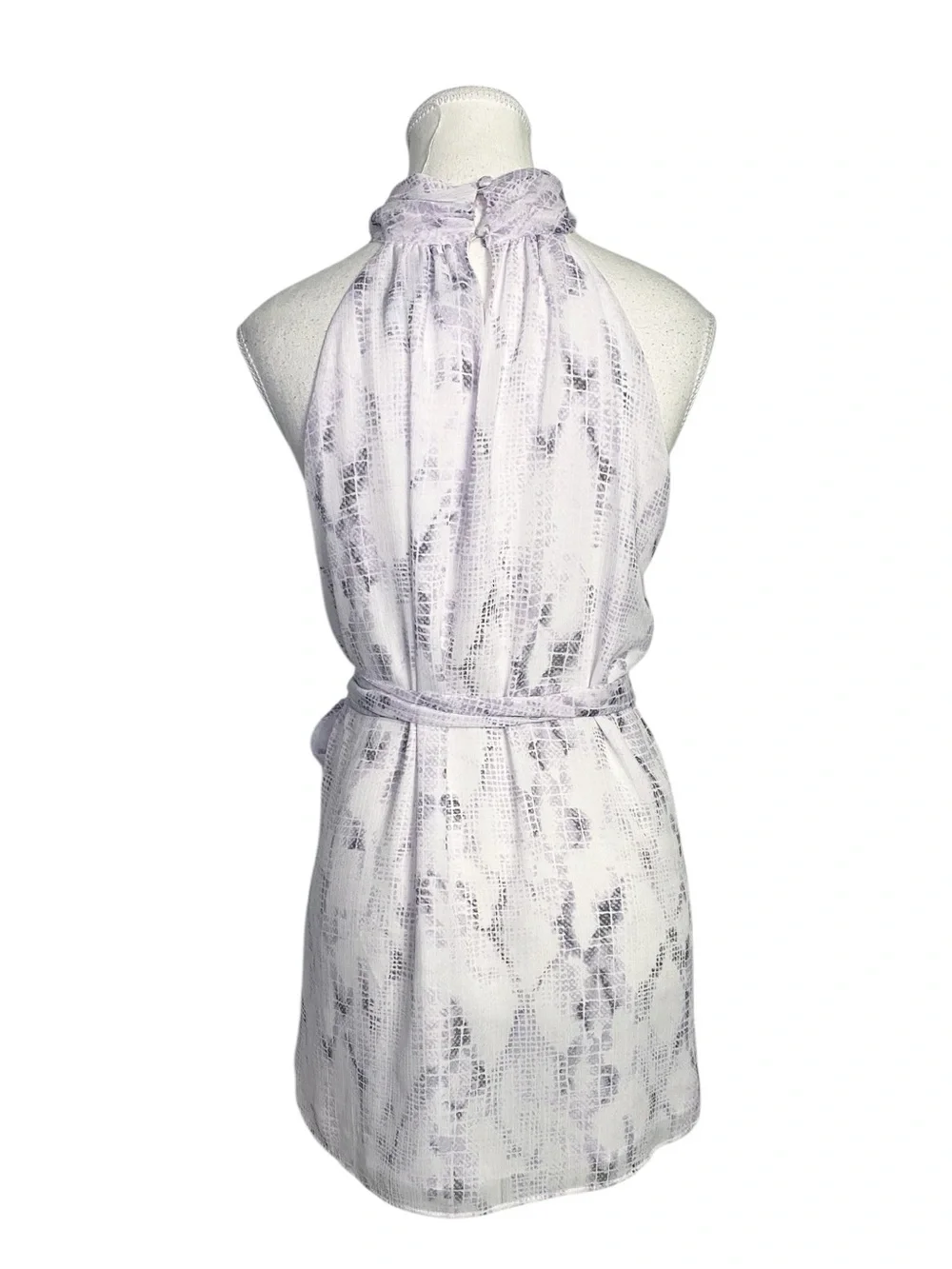 White House Black Market Lavender Snakeskin Halter Tie-Waist Blouse Size L - Picture 2 of 14